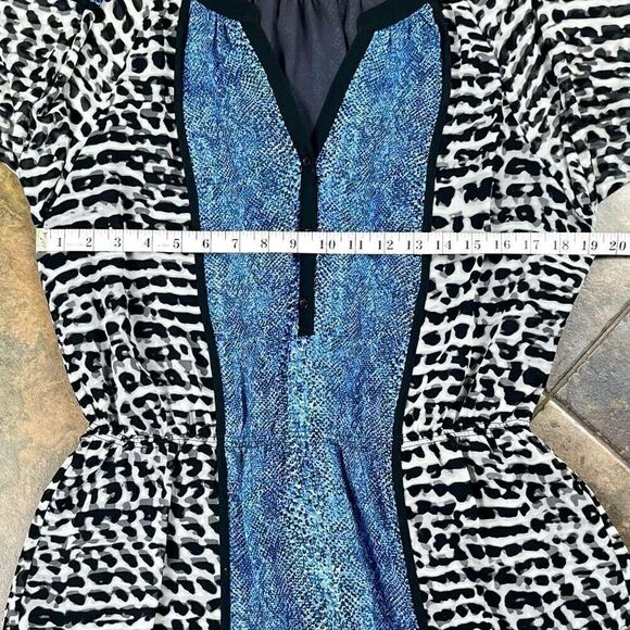 Calvin Klein Animal Print Color Block Flowy Semi-Sheer Blouse Large - Picture 8 of 11